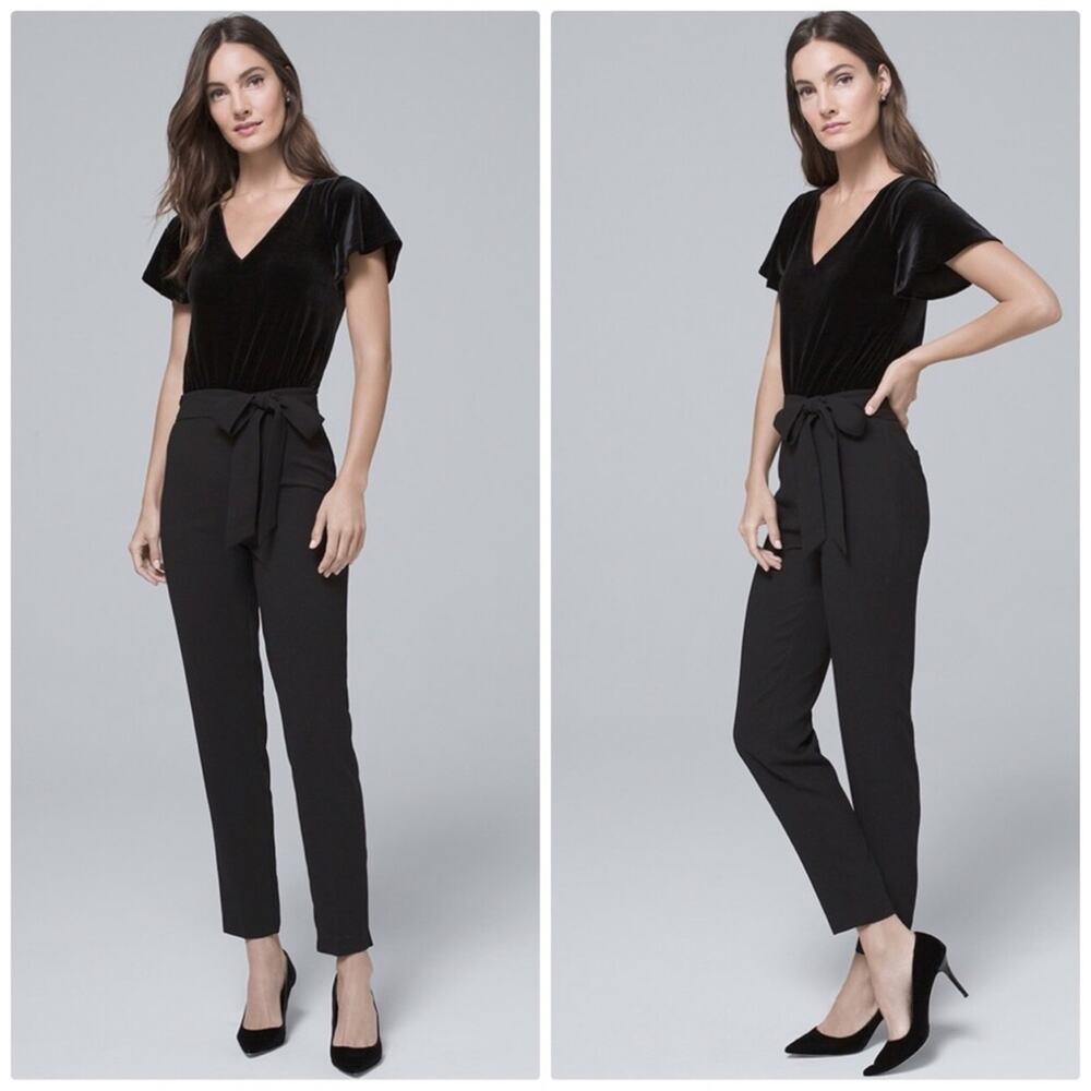 WHBM Women's‎ Velvet-Bodice V-Neck Black Jumpsuit Size 14
